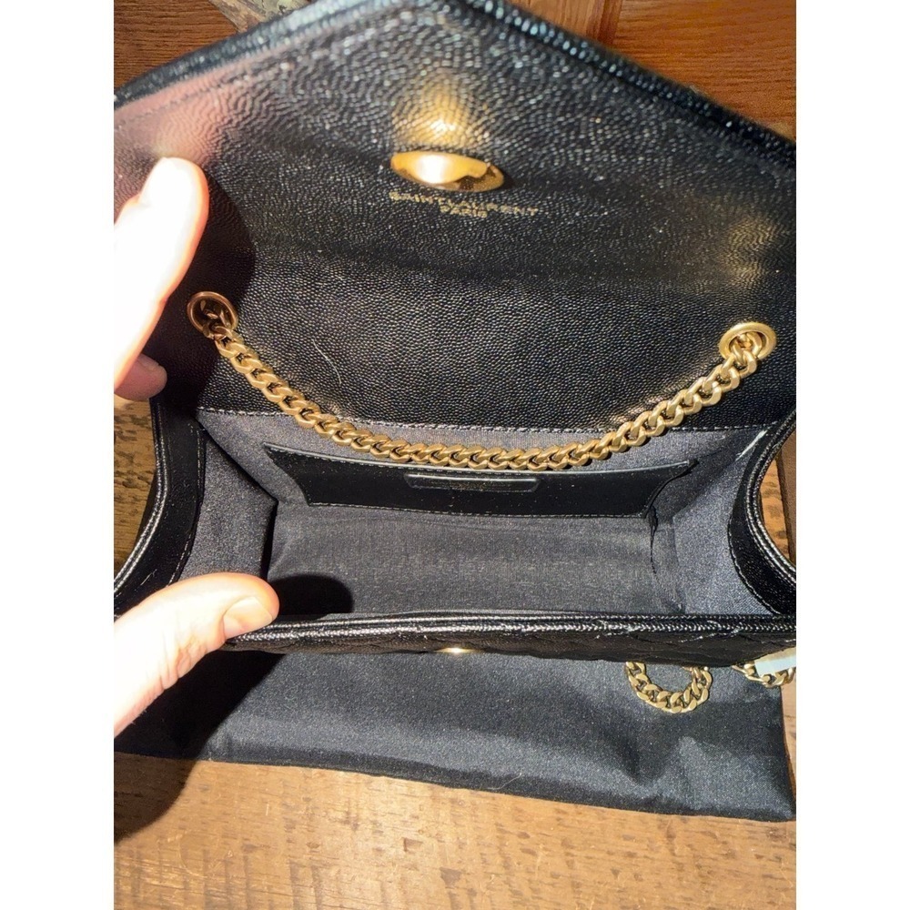 Saint Laurent Envelope Quilted Black Grain de Poudre Leather Gold Hardware - Picture 9 of 9